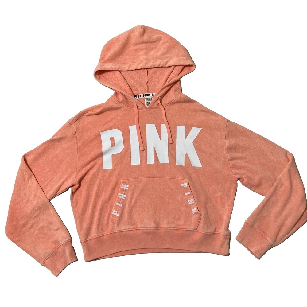 Victoria Secret Pink Pull Over Cropped Hoodie Coral Pink Size XS